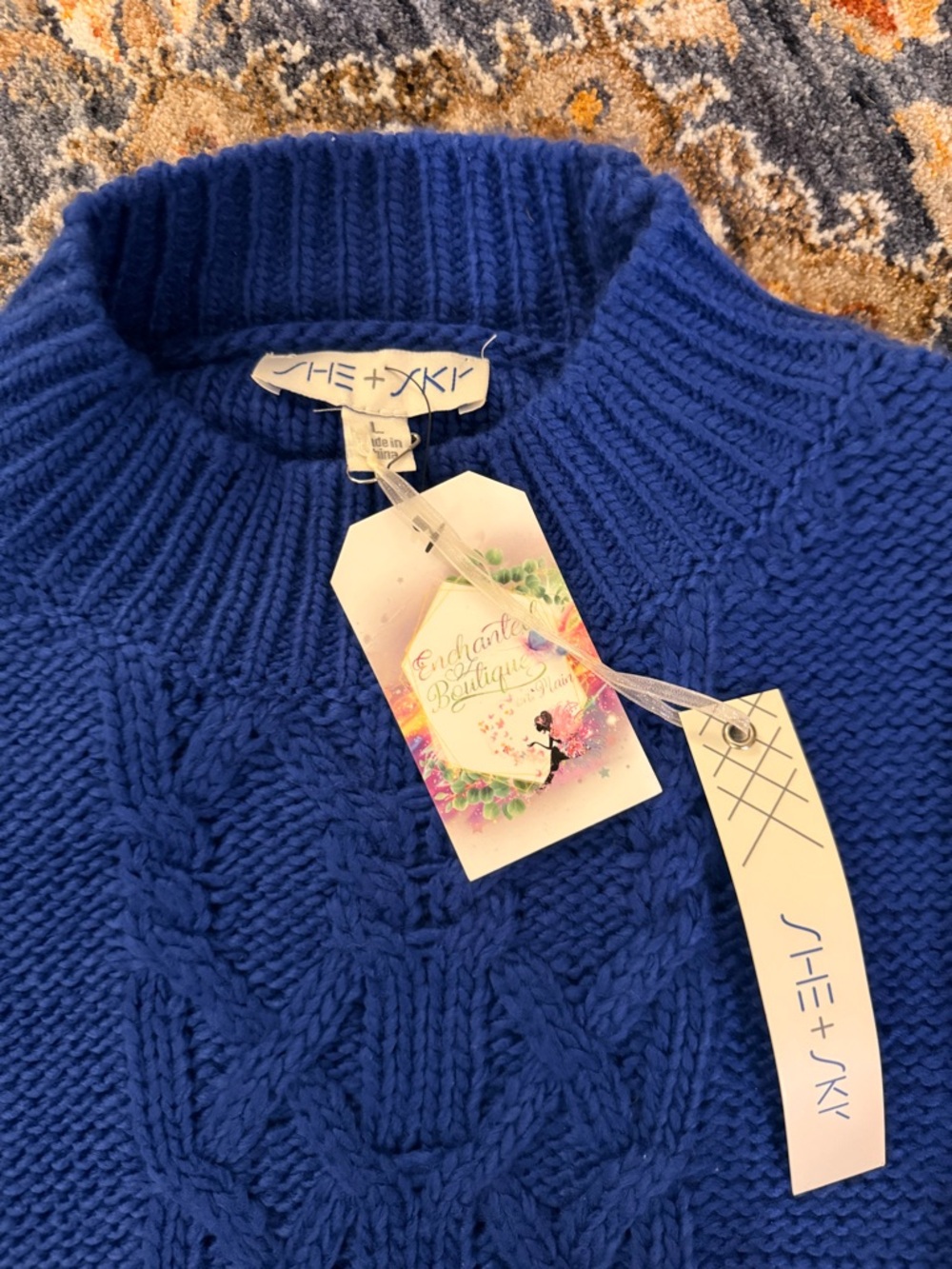 NWT Fringe Cable Knit Sweater - Royal Blue - Picture 2 of 2